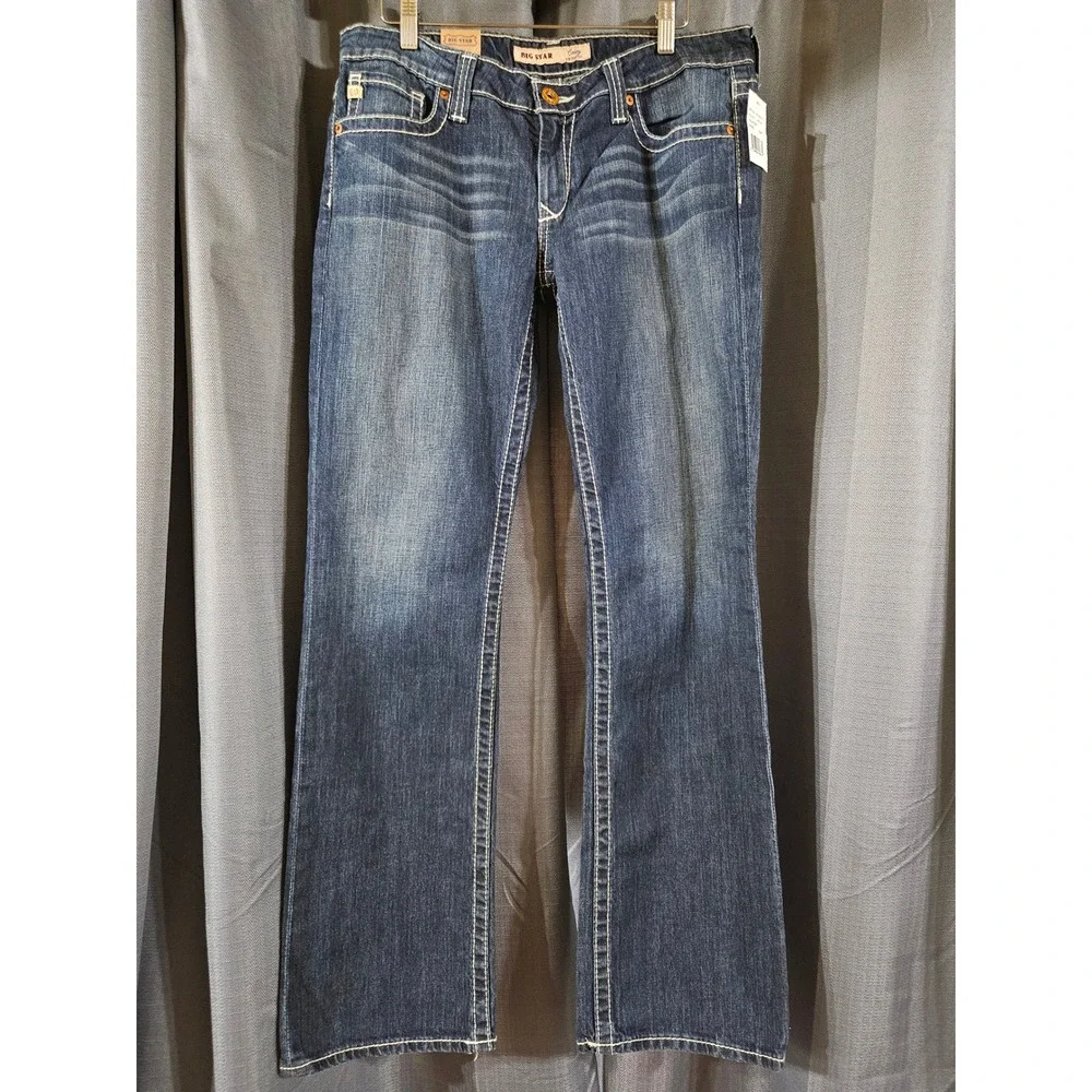 Big Star Casey Low Rise‎ Bootcut Jeans Dark Wash Thick Stitch 32R NEW